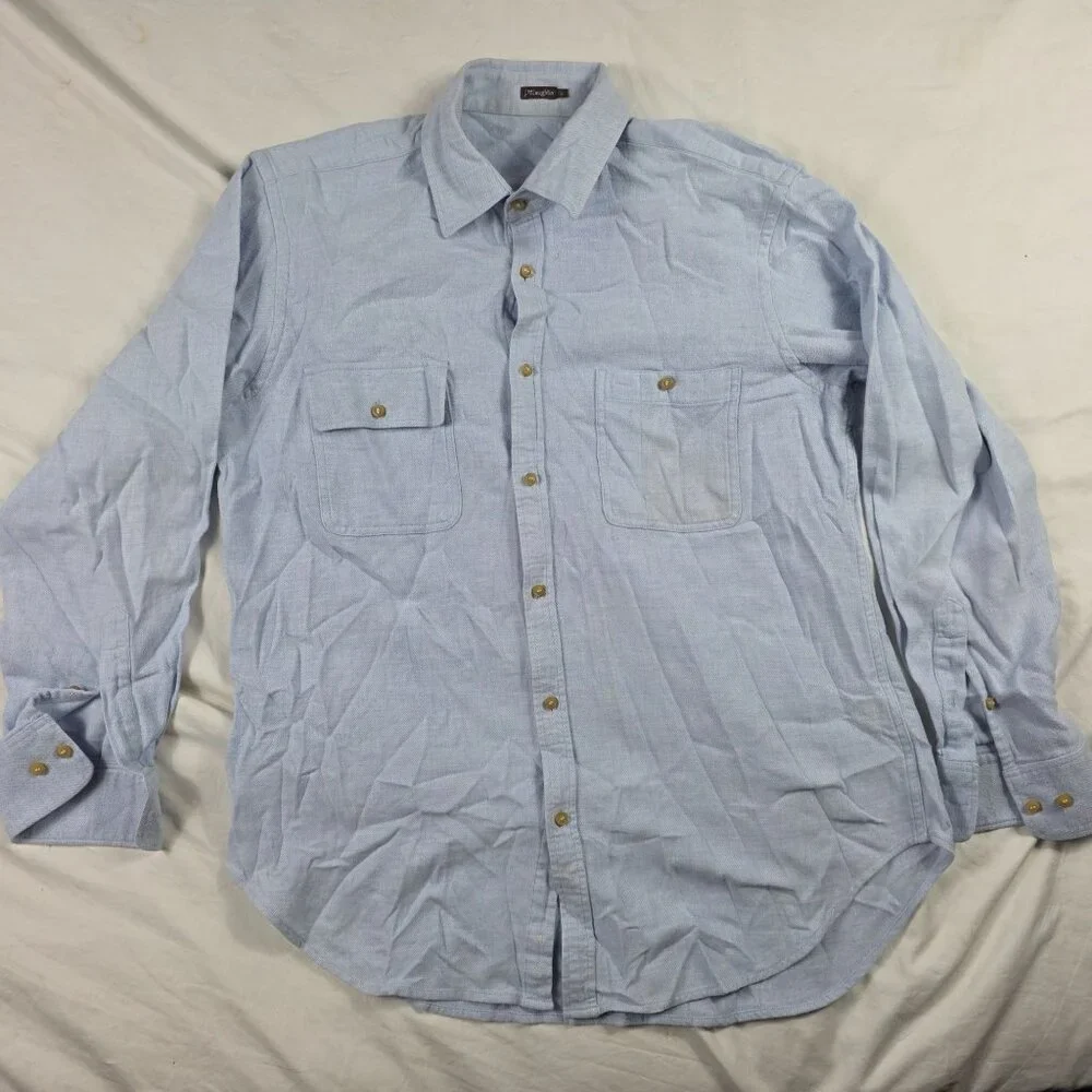 J McLaughlin Mens Large Blue Button Down Shirt Chest Pockets Long Sleeve